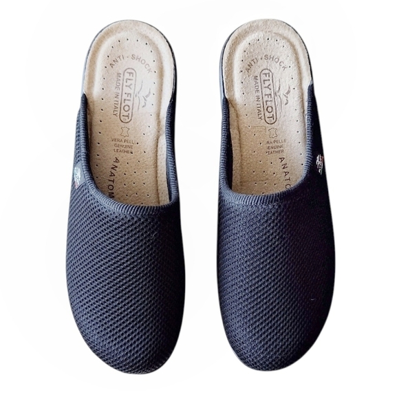 Fly Flot Nero Black Mesh Fabric Anatomic Mules Comfort Cushion  Italy 9  EU 40 - Picture 4 of 8